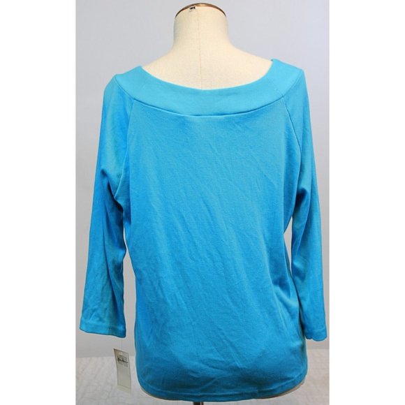 Jason Maxwell Women's Blue 3/4 Sleeve T-Shirt size XL NWT Gem Circles Brooch - Picture 3 of 7